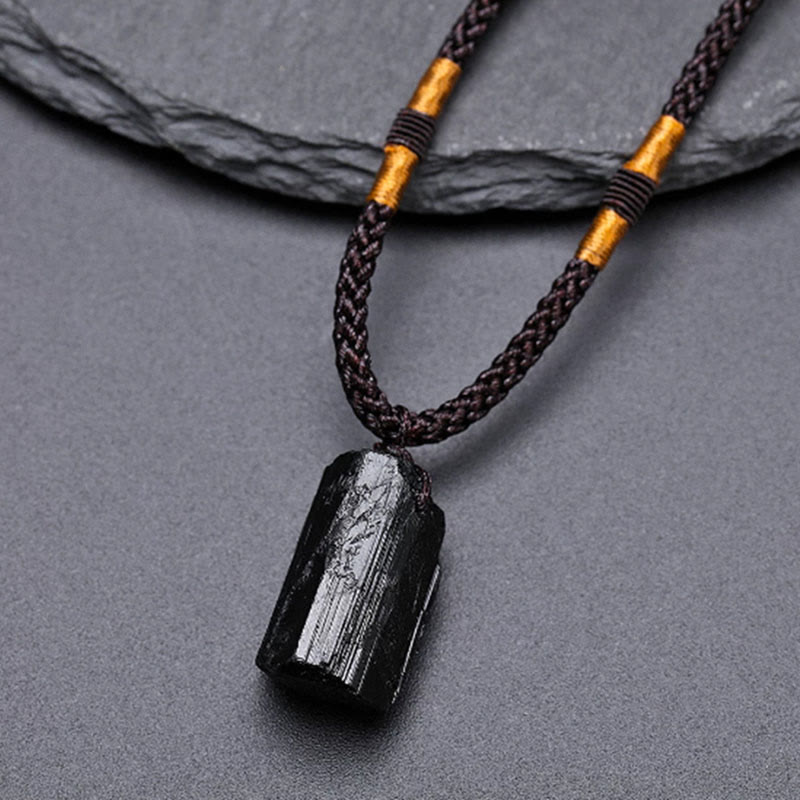 Collana con ciondolo in corda positiva con tormalina nera naturale Buddha Stones