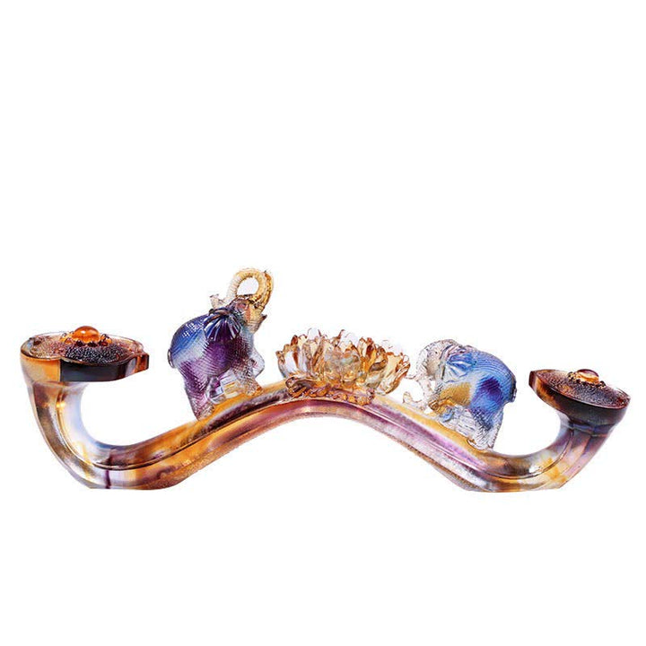 Pezzo d'arte in cristallo Liuli Ruyi fatto a mano, decorazione per la casa con elefante e base in cristallo - image 5