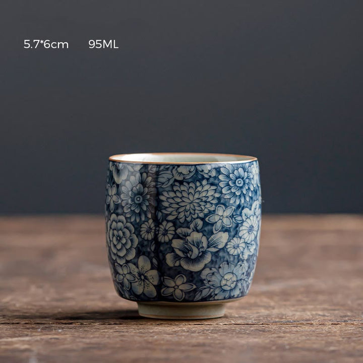 Buddha Stones, loto blu, fiore di pesco, crisantemo, design, tazza da tè in ceramica, tazze da tè Kung Fu