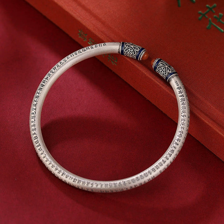Braccialetto di protezione in agata rossa incisa con sutra del cuore in argento sterling 999 Buddha Stones