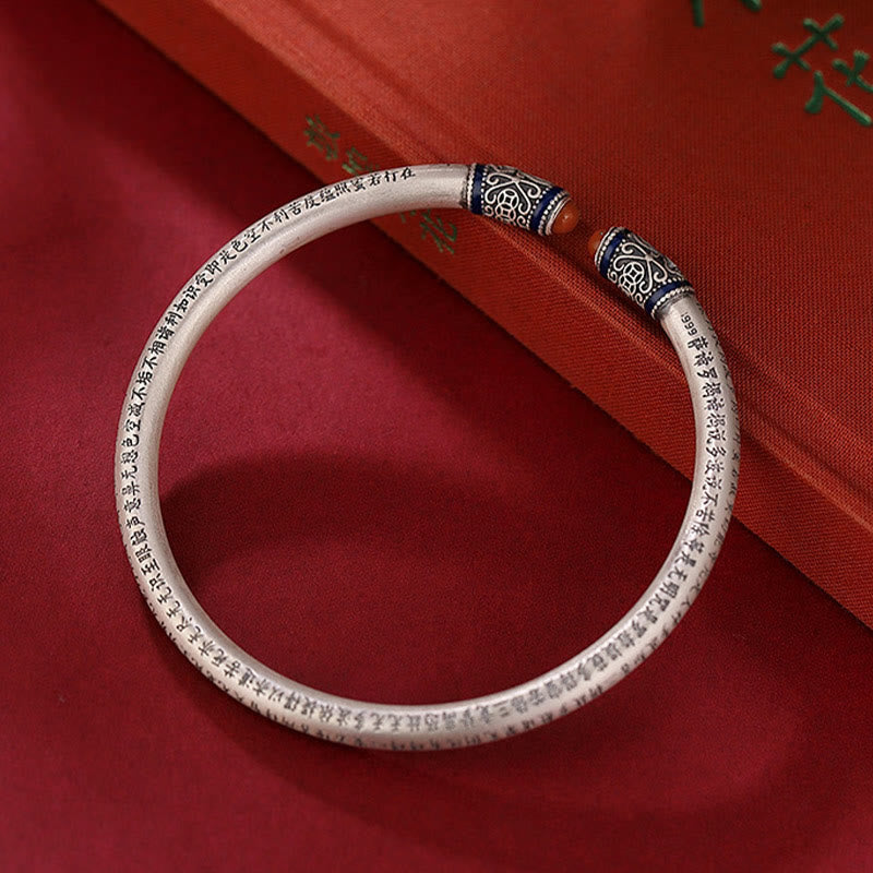 Braccialetto di protezione in agata rossa incisa con sutra del cuore in argento sterling 999 Buddha Stones - 18 cm (regolabile) - image 0