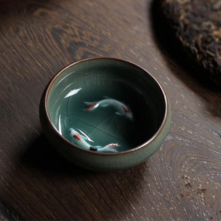 Buddha Stones Koi Fish colorato Tazza da tè in ceramica Kung Fu Tazza da tè Ciotola - image 5