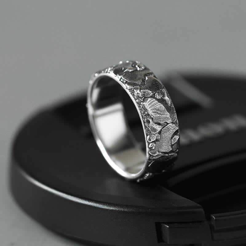 Anello in rame con motivo a roccia Buddha Stones e benedizione della fortuna