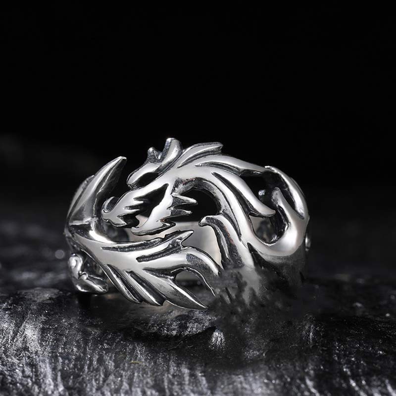 Anello regolabile con motivo a drago Buddha Stones, protezione e forza