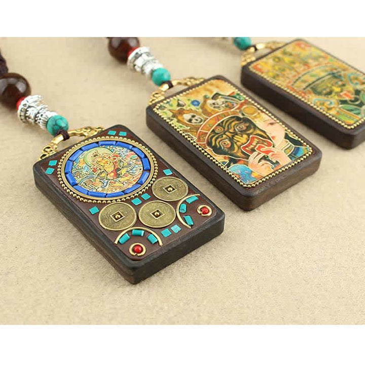 Buddha Stones Tibet Dio della Ricchezza Thangka Ebano Collana Pendente della Pace