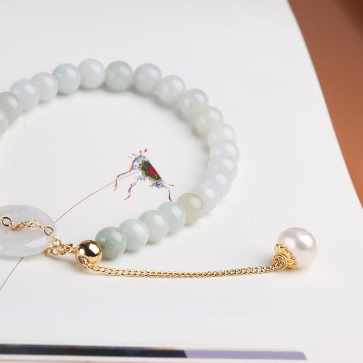 Braccialetto Buddha Stones Natural Jade Pearl Peace Buckle Prosperity Luck