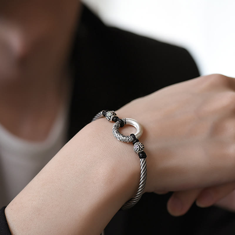 Braccialetto Buddha Stones 999 Sterling Silver Fu Character Peace Buckle Copper Coin Nuvole di Buon Auspicio Fortuna - image 12