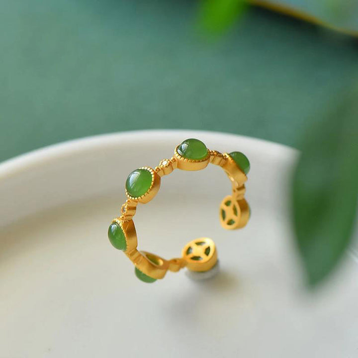 Anello regolabile Buddha Stones Cyan Jade Healing Calm