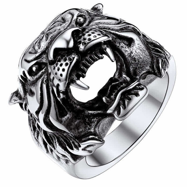 Anello da motociclista punk rock con testa di tigre in titanio e acciaio da uomo