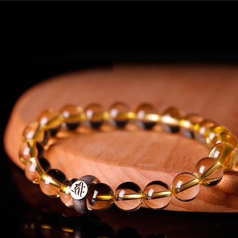 Braccialetto di protezione in argento sterling 925 con zodiaco cinese e Buddha natale in citrino
