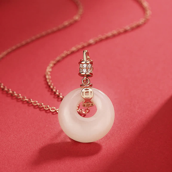 Buddha Stones 925 Sterling Silver Hetian Giada Bianca Moneta Fiore Pace Fibbia Collana Pendente Fortuna