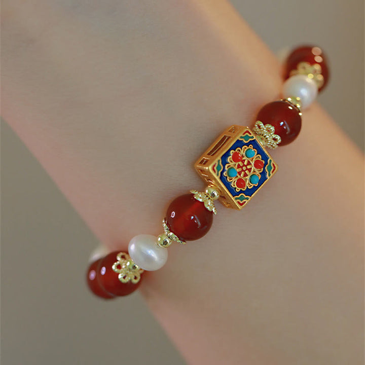 Bracciale Buddha Stones Agata Rossa Perla Fiducia Autoaccettazione