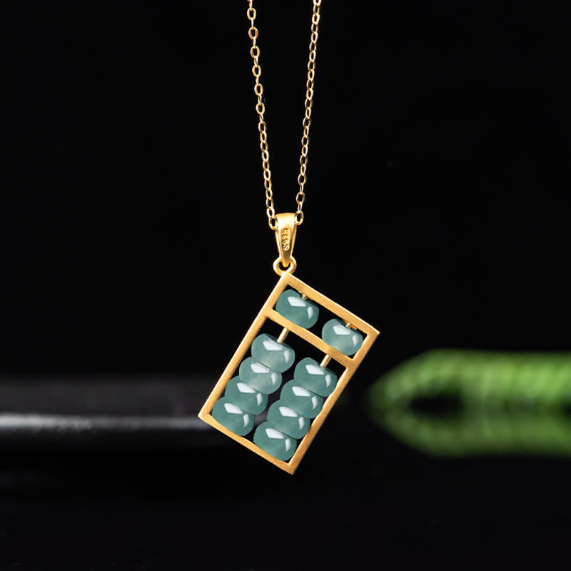 Collana con ciondolo Buddha Stones in argento sterling 925 con motivo abaco in giada naturale e motivo abbondanza