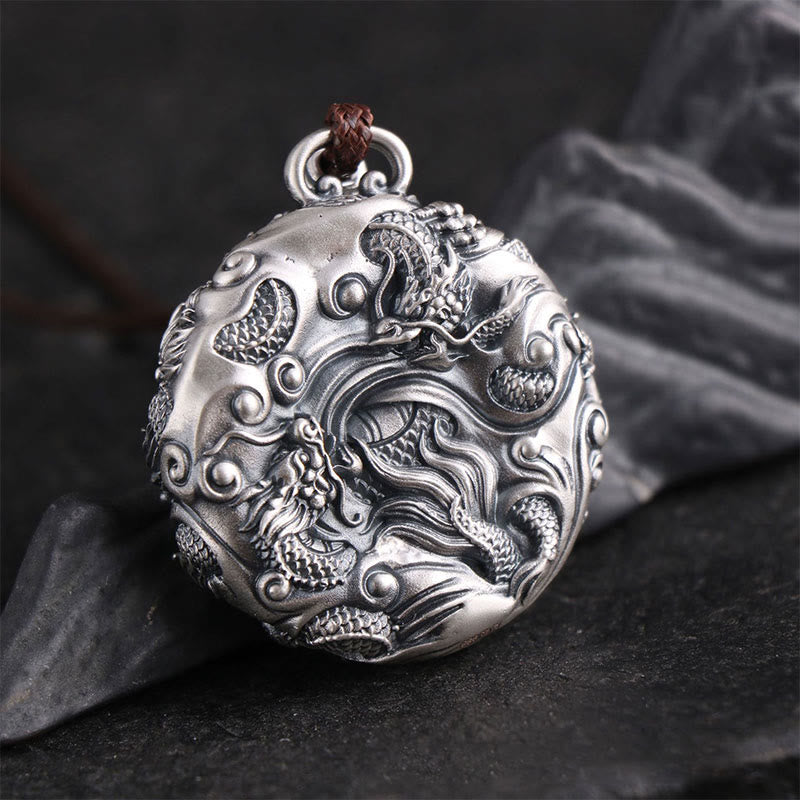 Buddha Stones 999 Sterling Silver Nove Draghi Che Giocano Con Una Perla Collana Pendente Protezione Fortuna