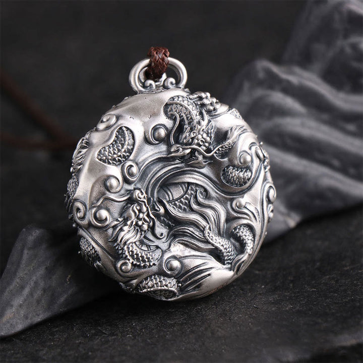Buddha Stones 999 Sterling Silver Nove Draghi Che Giocano Con Una Perla Collana Pendente Protezione Fortuna