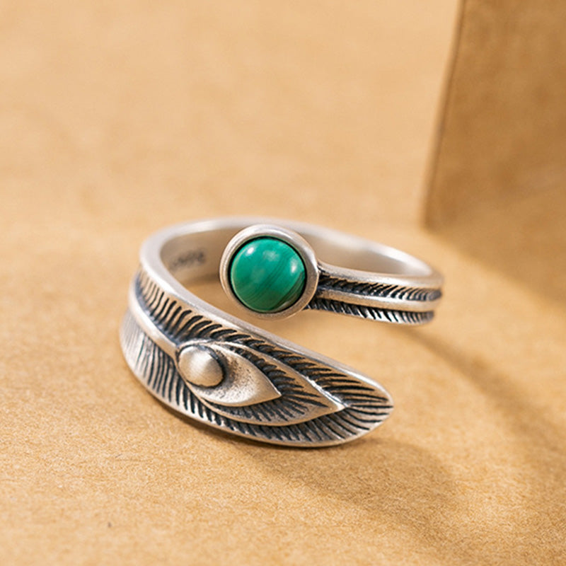 Anello di protezione con perline di malachite in argento sterling 925 Buddha Stones