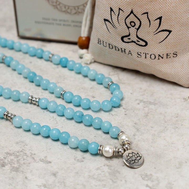 Braccialetto Mala di loto con pietra di amazzonite naturale Buddha Stones