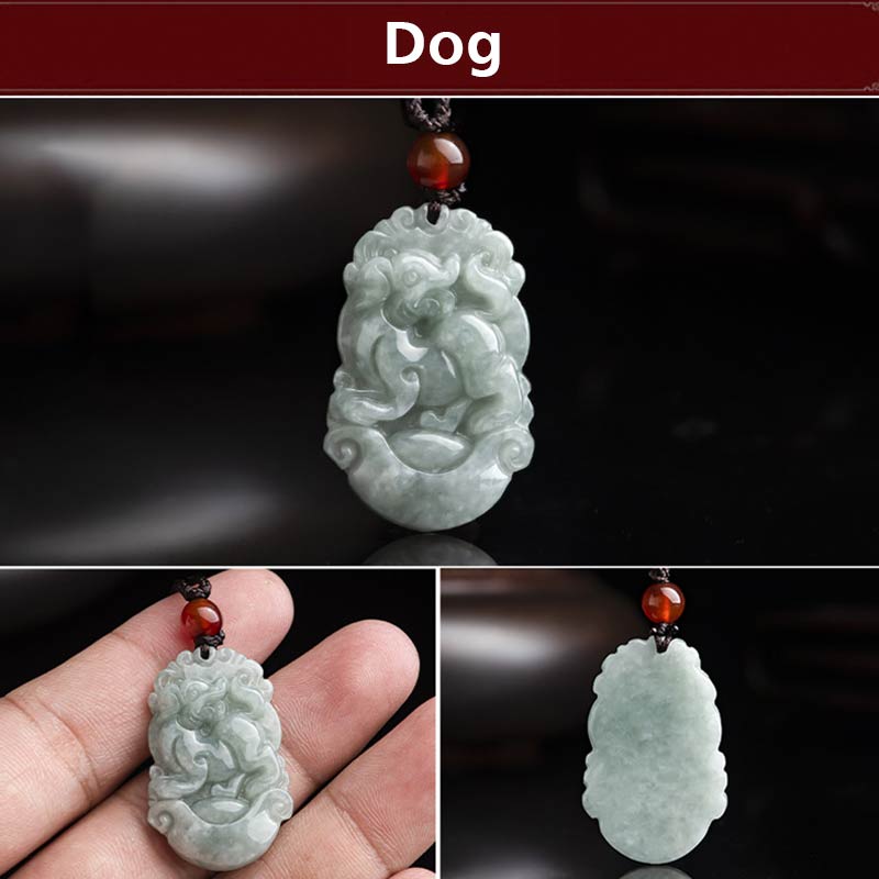 Collana con ciondolo di successo con 12 simboli dello zodiaco cinese in giada naturale Buddha Stones - image 17