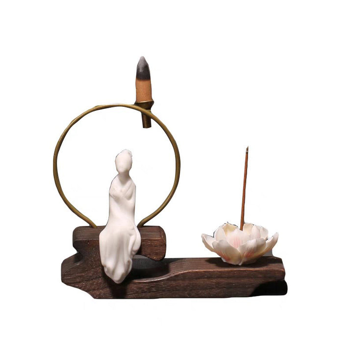 Buddha Stones Decorazione bruciatore di incenso in ceramica per meditazione curativa a forma di loto - image 18