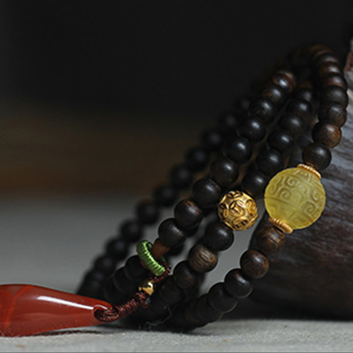 Buddha Stones 999 Oro Nha Trang Heiqinan Agarwood Ambra Agata Rossa Forza Bracciale Meditazione