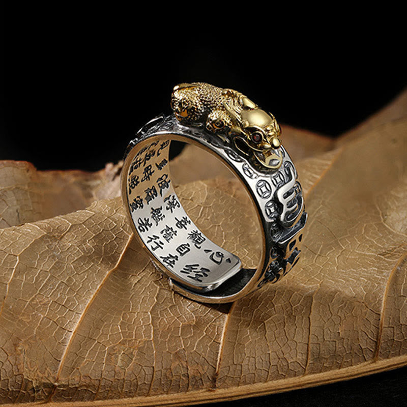 Anello di ricchezza inciso Buddha Stones in argento sterling 990 tibetano Om Mani Padme Hum PiXiu Dorje Vajra Heart Sutra - image 6