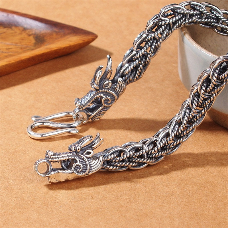 Buddha Stones Braccialetto in argento sterling 925 con drago, forza e successo