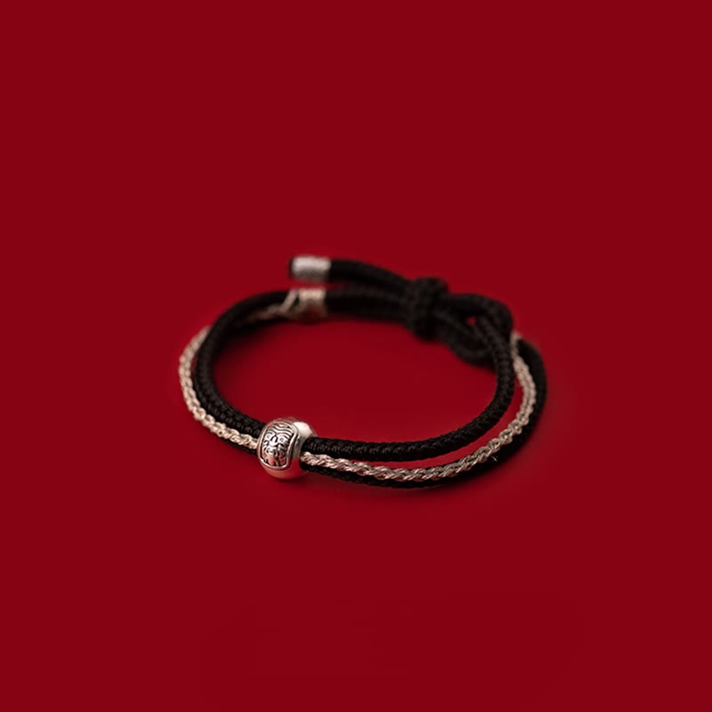 Braccialetto in corda con Buddha Stones in argento sterling 925 tibetano Zakiram, dea della ricchezza e della fortuna