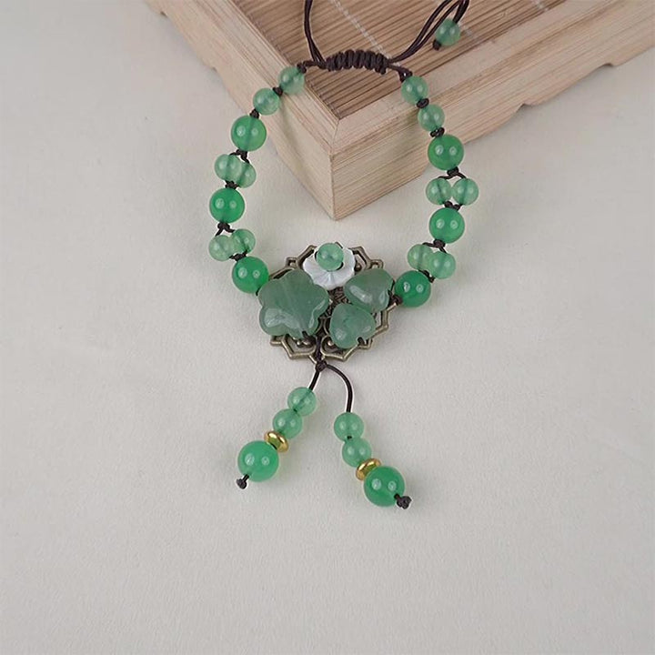 Braccialetto con fiori pendenti in giada verde naturale Buddha Stones Luck
