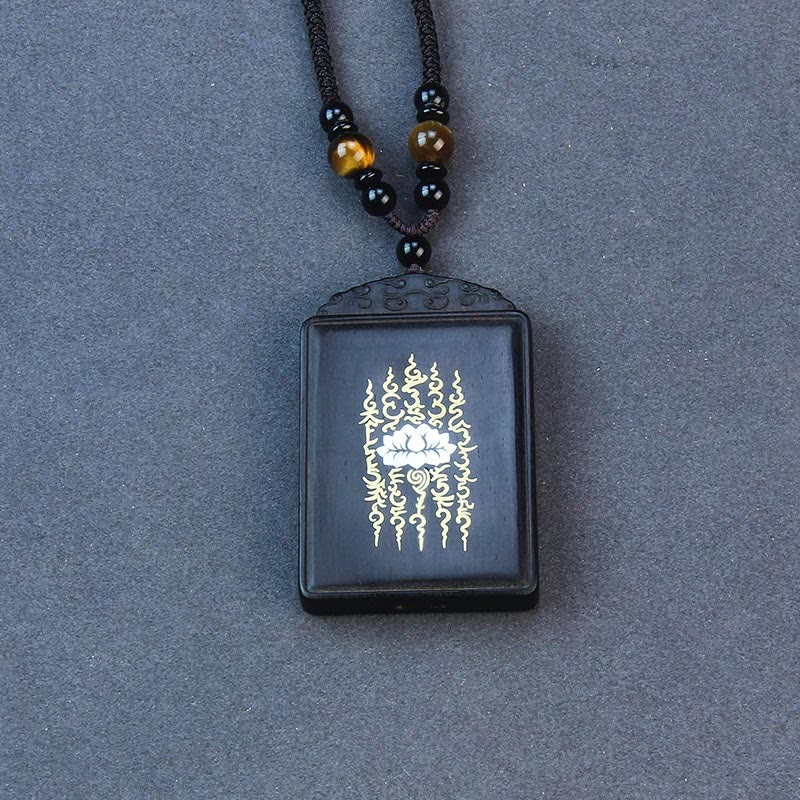 Collana con ciondolo in argento sterling 999 con Buddha Stones e legno di ebano e loto intarsiato e calmo - image 3