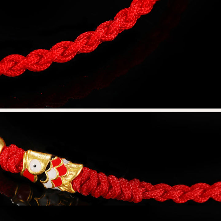 Braccialetto intrecciato a mano Buddha Stones 999 Gold Luck Koi Fish