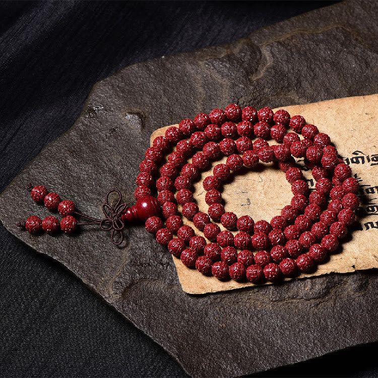 Buddha Stones 108 Mala Beads Cinnabar Om Mani Padme Hum Pattern Braccialetto di benedizione inciso - image 4