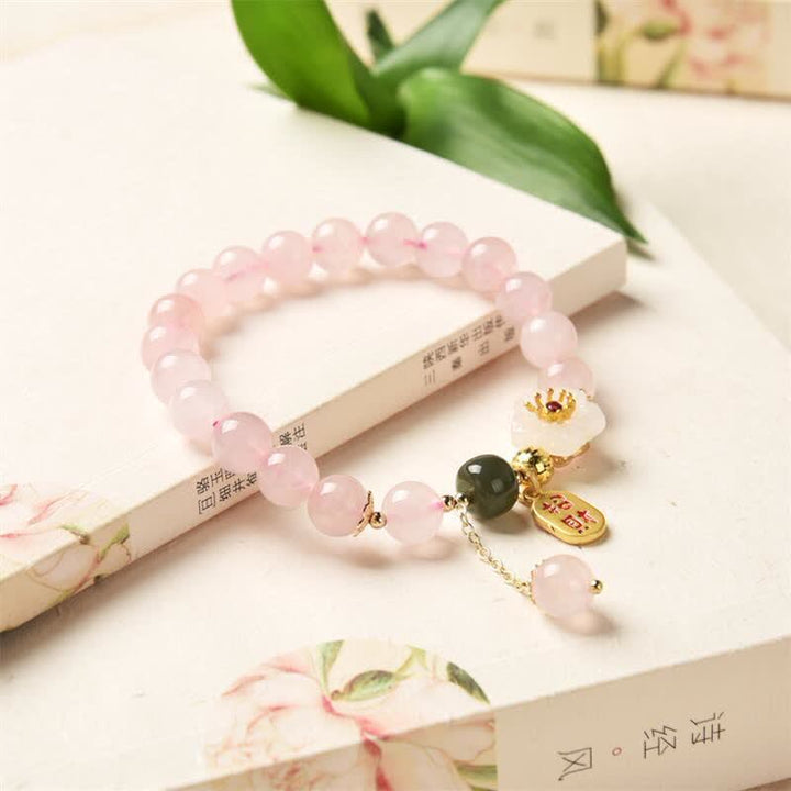 Braccialetto Buddha Stones Natural Pink Crystal Jade Flower Warm Love