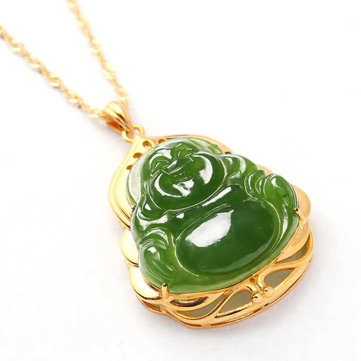 Collana con ciondolo a forma di Buddha che ride in argento sterling 925, giada ciano naturale di Hetian, oro 18 carati, catena di guarigione - image 10