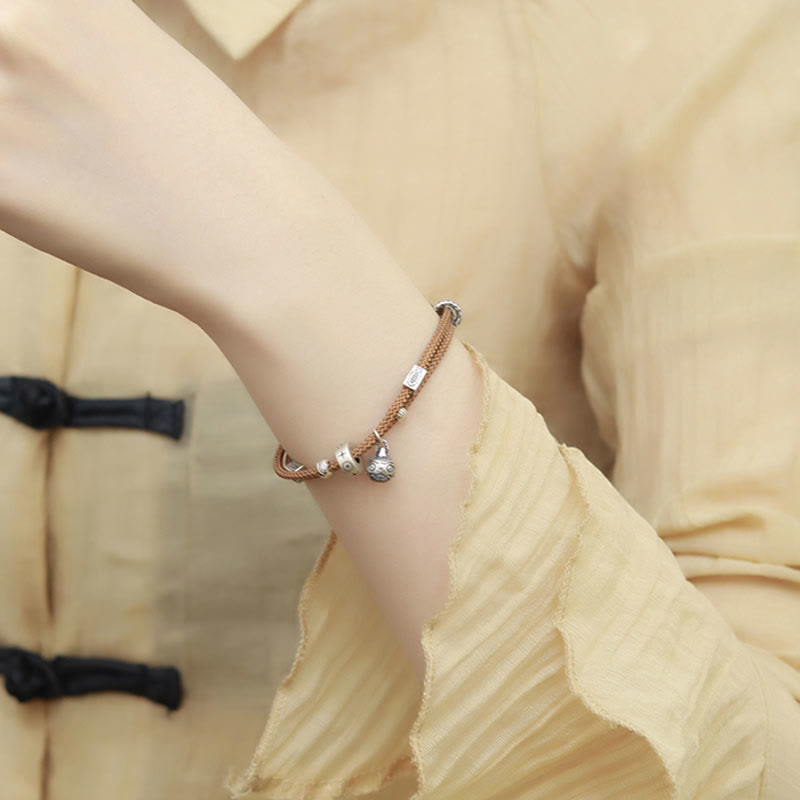 Bracciale intrecciato a mano Buddha Stones 925 Sterling Silver Gold con pesce Koi che ingoia la bestia