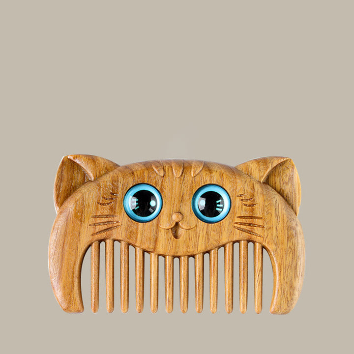 Pettine portatile con motivo a gatto semplice e cura del sandalo verde - image 12