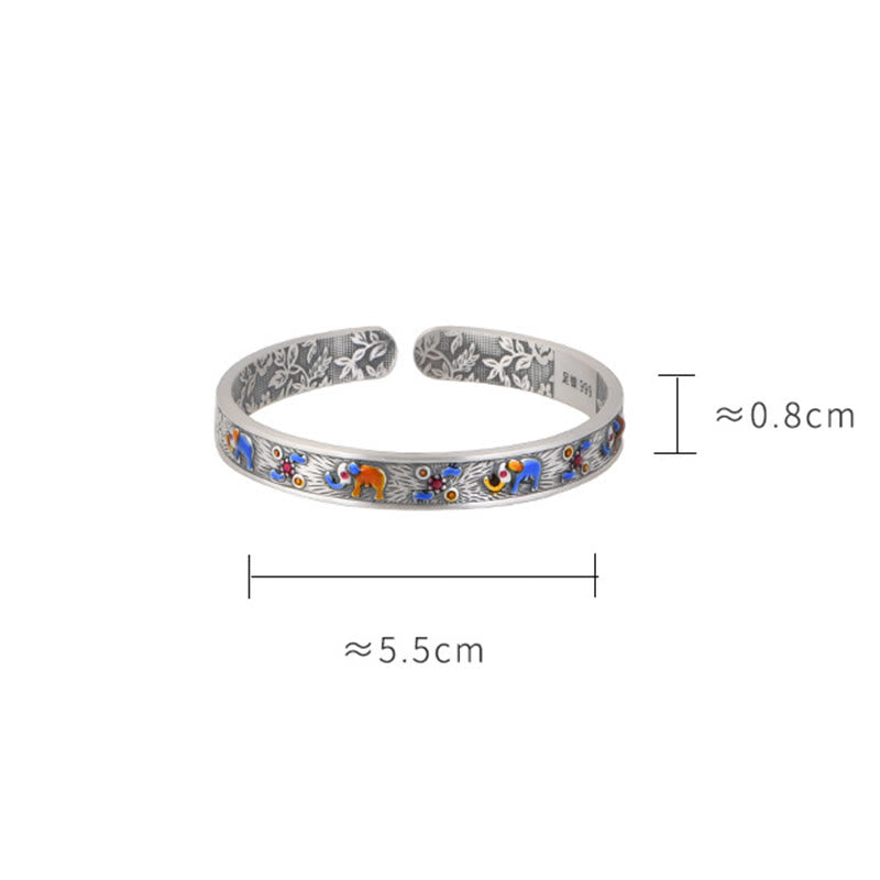 Bracciale rigido Buddha Stones 999 Sterling Silver Elephant Strength Wisdom