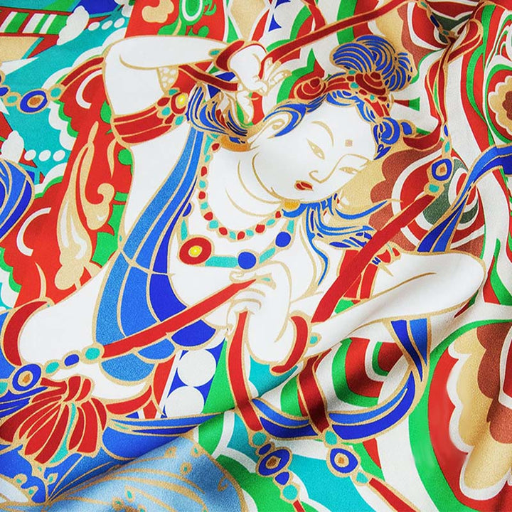 Buddha Stones Dunhuang Musicista che suona affreschi Sciarpa in seta di gelso al 100% Scialle in seta Dunhuang di qualità premium 6A