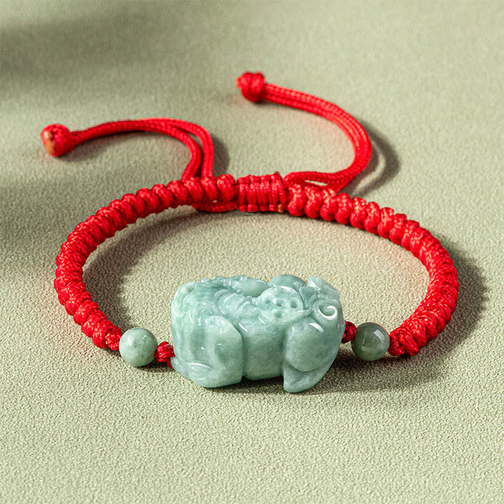 Braccialetto di corda intrecciata con Buddha Stones King Kong in giada naturale PiXiu fatto a mano