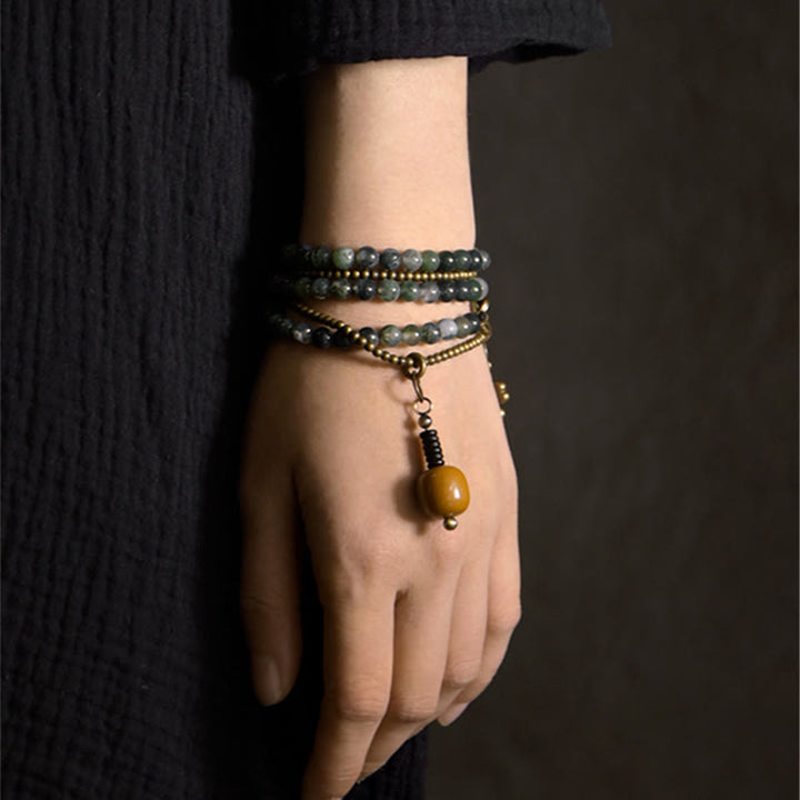 Bracciale multistrato in rame e agata muschiata Buddha Stones Lucky