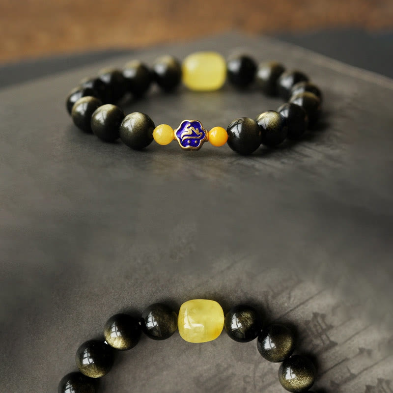 Bracciale Buddha Stones 925 Sterling Silver Zodiaco Cinese Buddha Natale Naturale Oro Lucentezza Ossidiana Ambra Protezione Ricchezza - image 16