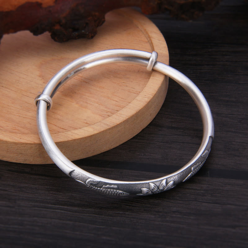 Buddha Stones 999 Sterling Silver Koi Fish Lotus Bracciale Ricchezza Fortuna Braccialetto