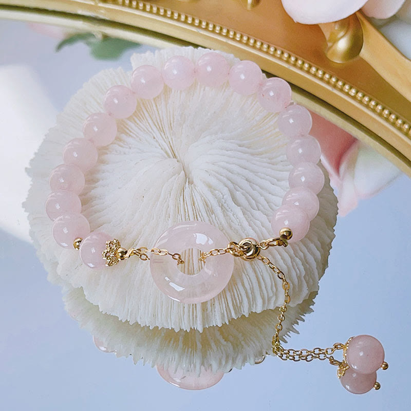 Braccialetto con ciondolo in cristallo rosa naturale Buddha Stones Peace Buckle Love - Cristallo rosa (Calore rilassante♥) - image 0