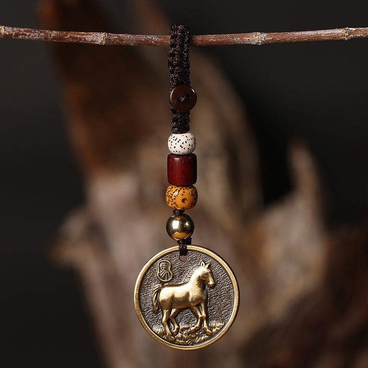 Portachiavi con decorazione in rame con zodiaco cinese e fortuna
