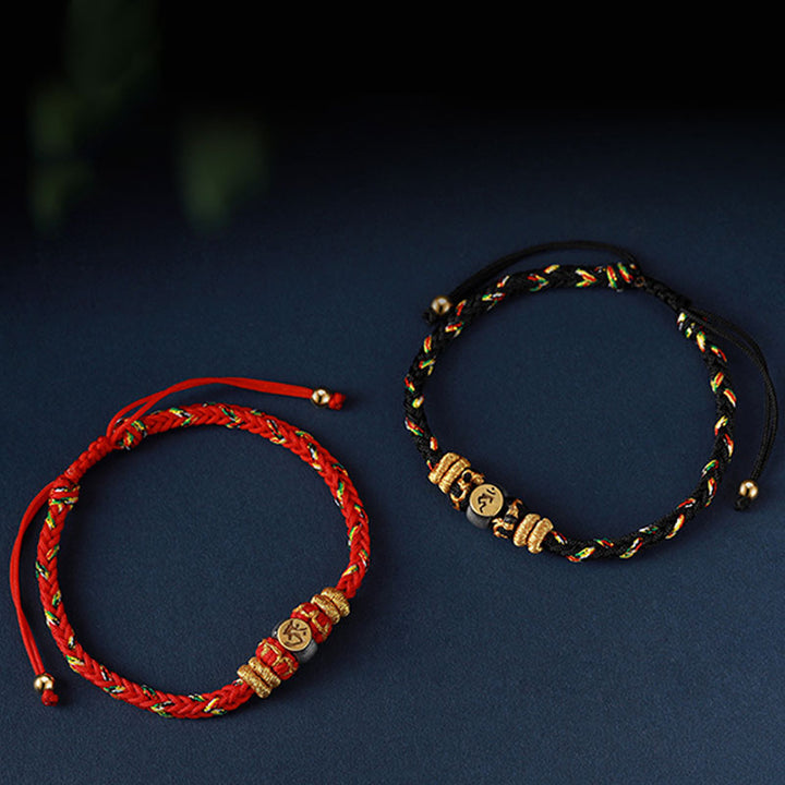Braccialetto in corda intrecciata in argento con pietre Buddha Stones, zodiaco cinese, Buddha natale