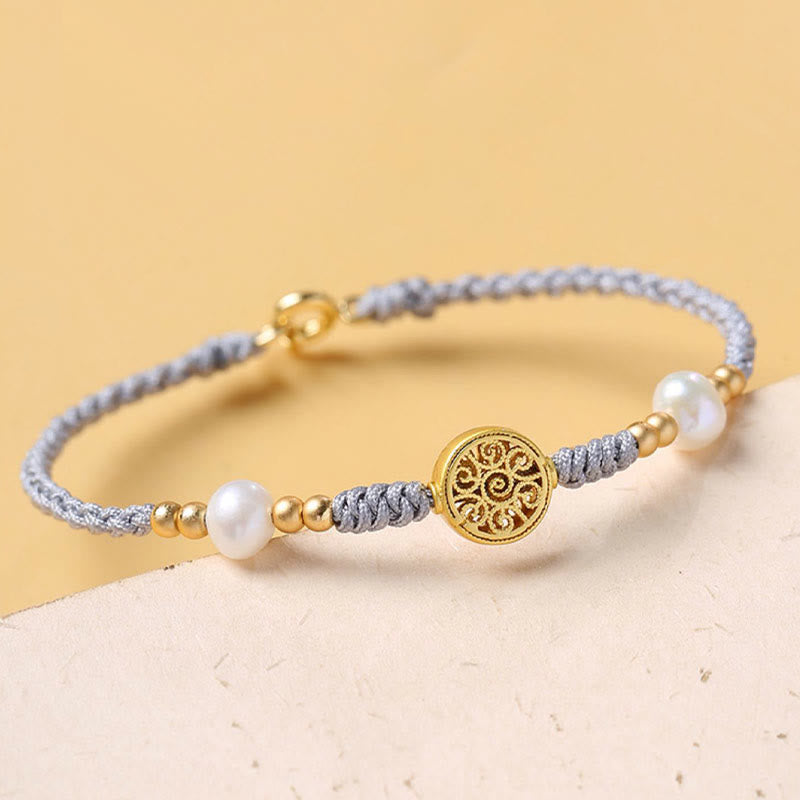 Buddha Stones Moneta di rame Albero della fortuna Perla Fortuna Braccialetto intrecciato in corda blu