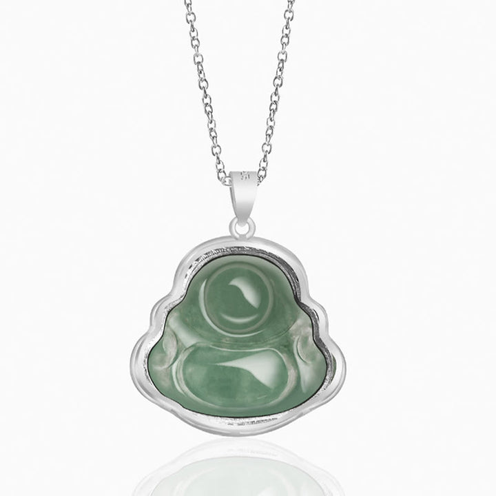 Collana con Buddha Stones in argento sterling 925 con ciondolo a forma di Buddha che ride, giada naturale, fortuna e prosperità - image 6