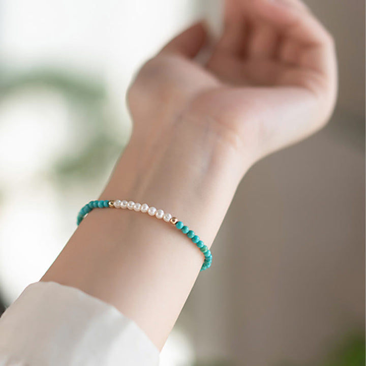 Braccialetto di perline di perle turchesi naturali in argento sterling 925 Buddha Stones