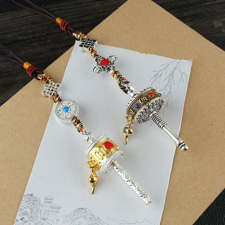 Tibet Om Mani Padme Hum Ruota di preghiera Pace Borsa girevole Decorazione da appendere all'auto