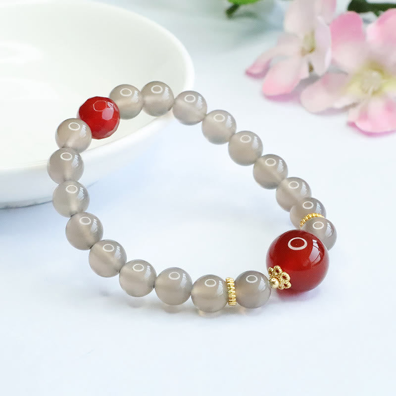 Braccialetto dell'armonia in agata rossa e calcedonio grigio naturale Buddha Stones