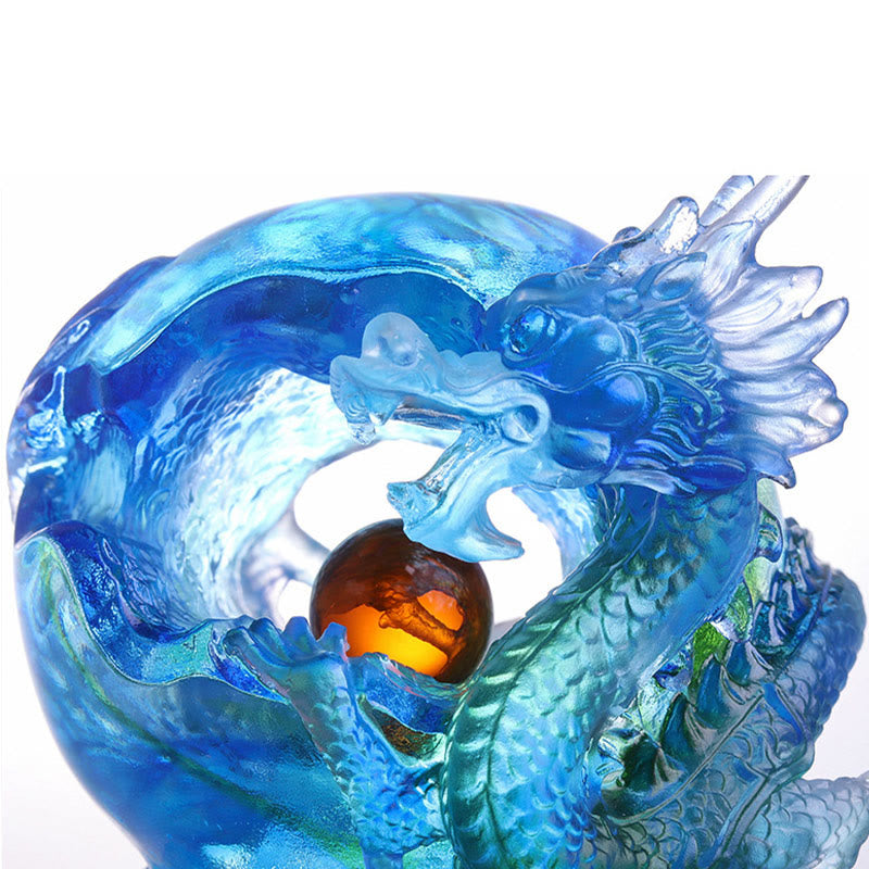 Buddha Stones fatte a mano Drago azzurro Liuli Cristallo Arte Pezzo Successo Protezione Casa Ufficio Decorazione